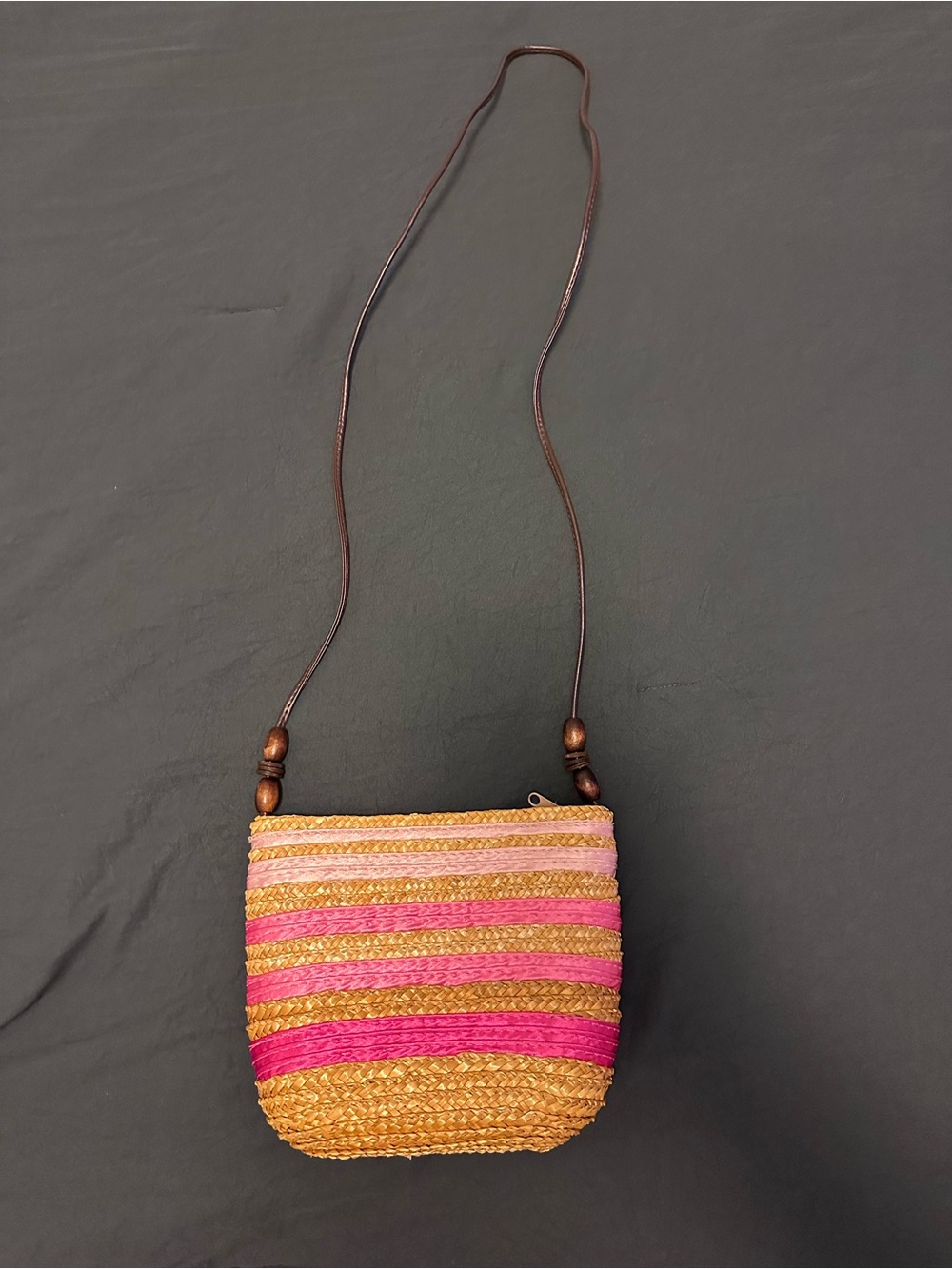 Woven Straw Crossbody Bag in Natural and Pink